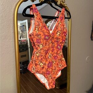 Lands' End Orange Floral Swimsuit